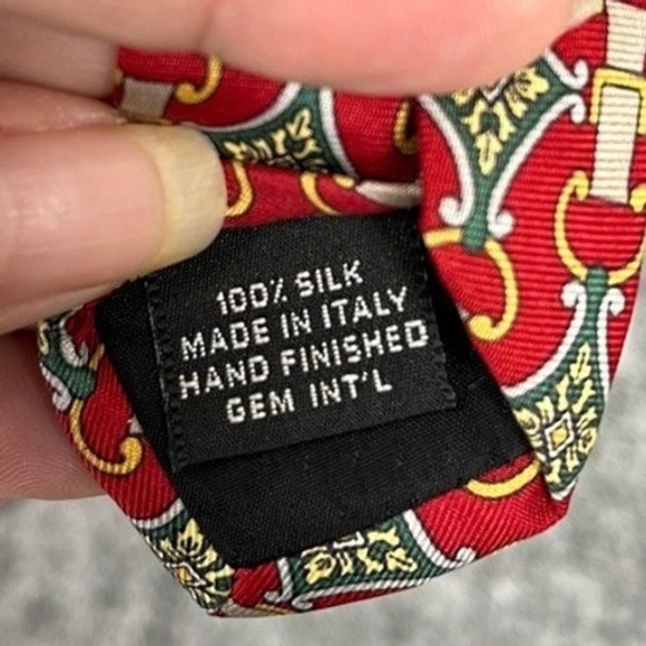 Paolo Gucci Silk Tie Mens Vintage Made In Italy Red Equestrian Chain Pattern - Picture 3 of 9